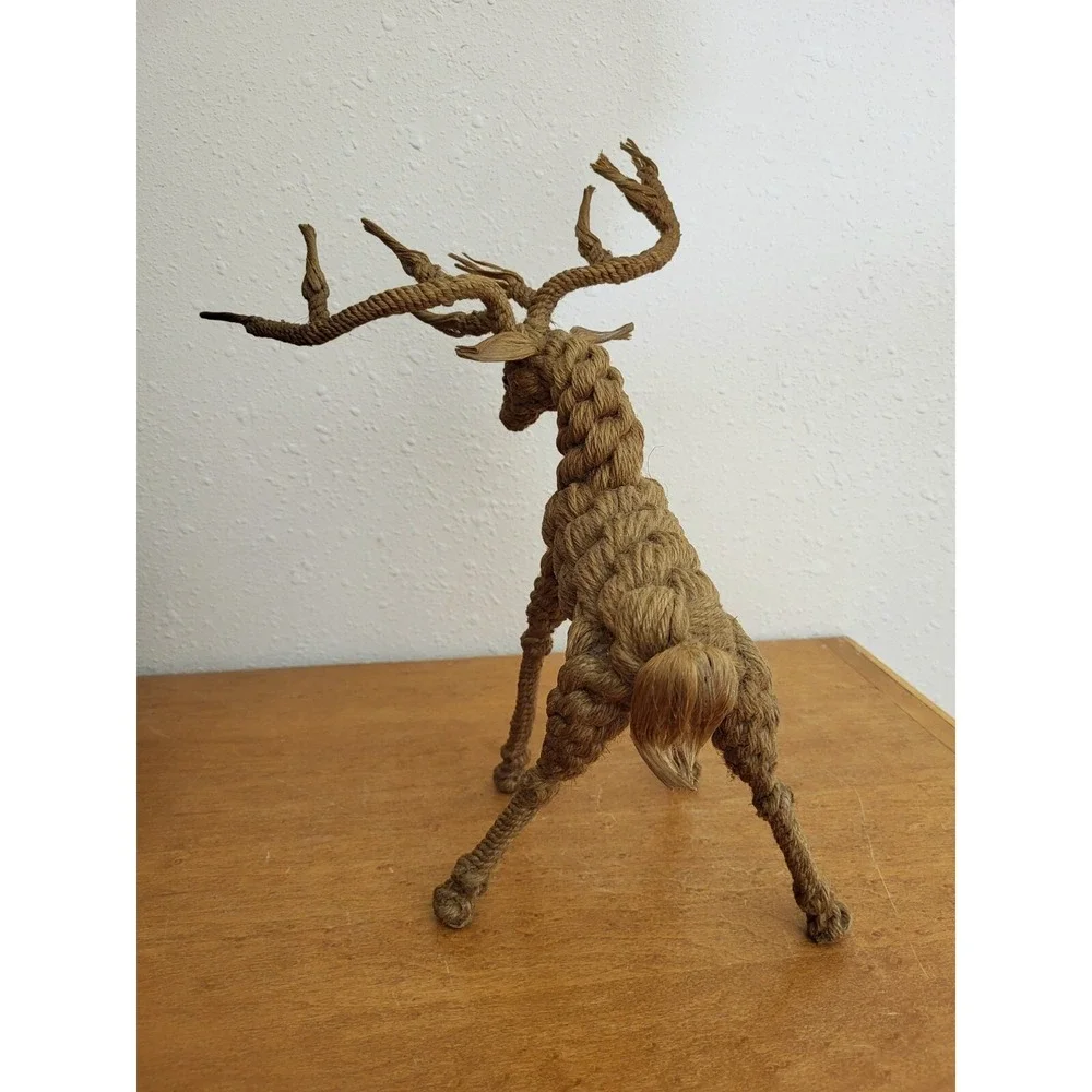 Jute Rope Buck Deer‎ Figure African Jungle Safari Animal Natural Horned Statue